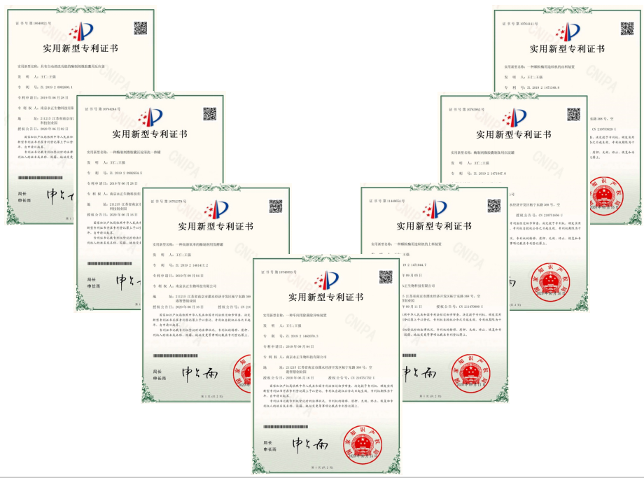 南京永正生物各项新型专利证书
